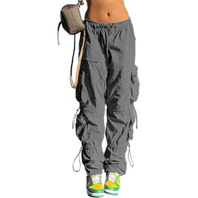 سروال باراشوت من OERPPTA للنساء، سروال فضفاض مكشكش بخصر مطاطي للنساء، بنطلون Jogger Y2K بجيوب in Kuwait