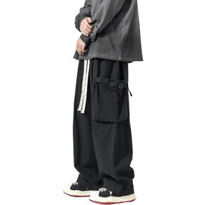 PRIJOUHE Men's Baggy Cargo Pants Casual Loose Fit Wide Leg Pants with Elastic Drawstring Waist
