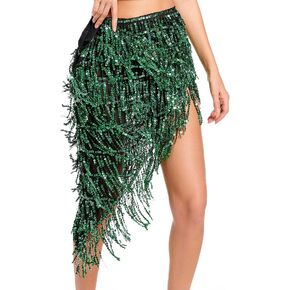 المرأة الترتر الرقص الشرقي وشاح الورك مع تنورة هامش الرقص الهذيان زي الهالوين in Kuwait