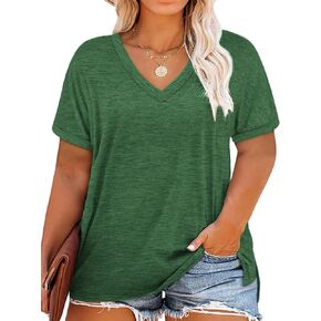 ROSRISS Plus-Size Tops for Women V Neck T Shirts Short Sleeve Side Split Tunics in Saudi Arabia