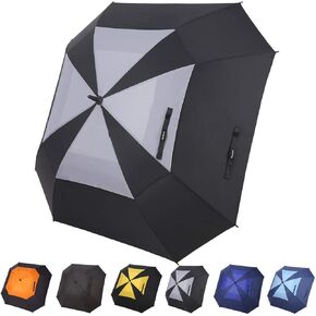 square umbrella with automatic and windproof (Black, 62 inch)