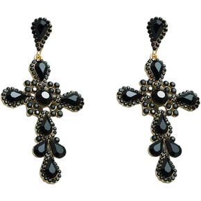 Large Big Crystal Cross Earrings for Women Girls Fashion Dainty Cubic Zirconia Faith Charms Statement Drop Dangle Stud Luxury Exaggerated Wedding Birthday Christmas Jewelry Dainty Gifts
