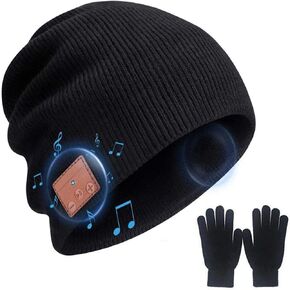 Bluetooth Beanie Hat for Men Women, Wireless Music Beanie Hats with Gloves and Built-in Stereo Speakers & Mic, Slouchy Warm Knitted Winter Beanie for Teens Outdoor Sports Skiing Jogging in Kuwait
