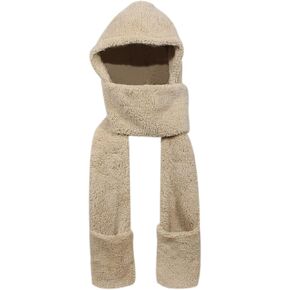 Super Soft Fleece Women’s Hooded Scarf & Hat W/Glove Pockets By Bioterti
