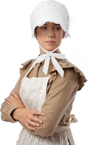 Hicarer 4 Pcs White Mob Cap Women Colonial Bonnet Hat Grandma Mop Hat Mob Bonnets Lace with Adjustable Straps for Maid in Saudi Arabia