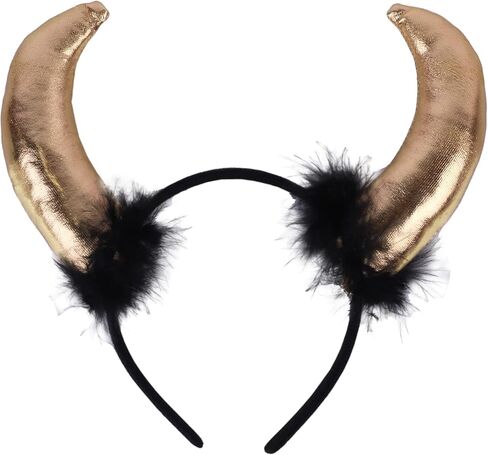 Motique Accessories Gold Horn Headband Black Fur Devil Horns Headband Men Women and Kids in Saudi Arabia