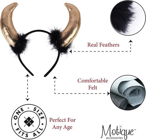 Motique Accessories Gold Horn Headband Black Fur Devil Horns Headband Men Women and Kids in Saudi Arabia