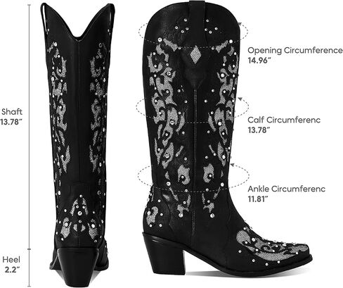 Mikarka بريق أحذية رعاة البقر للنساء منتصف الكعب أحذية راعية البقر الراين التطريز الغربية منتصف العجل العروس أحذية الزفاف in Kuwait