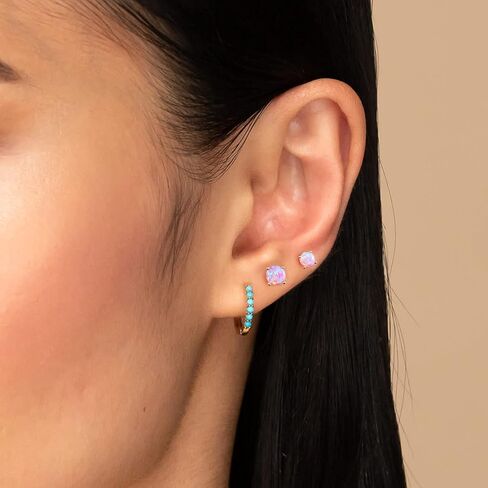 أقراط أوبال للنساء: أوبال لا يسبب الحساسية، أزرق وردي صغير، حجر القمر، ذهب عيار 18 قيراط، مجموعة مسامير مطلية بالفضة، أقراط زركونيا مكعبة للآذان الحساسة، هدية مجوهرات للنساء والفتيات in Kuwait