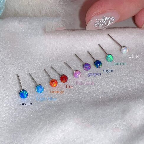 2mm Opal Stud Earrings Sterling Silver 925 Colorful Stone Tiny Ball Cartilage Earrings Tragus Studs Piercing Barbell Mini Small Earrings Dainty Jewelry Gifts for Women Girls Sensitive Ears in Kuwait