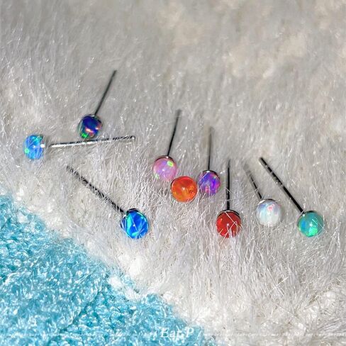 2mm Opal Stud Earrings Sterling Silver 925 Colorful Stone Tiny Ball Cartilage Earrings Tragus Studs Piercing Barbell Mini Small Earrings Dainty Jewelry Gifts for Women Girls Sensitive Ears in Kuwait