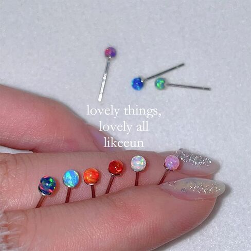 2mm Opal Stud Earrings Sterling Silver 925 Colorful Stone Tiny Ball Cartilage Earrings Tragus Studs Piercing Barbell Mini Small Earrings Dainty Jewelry Gifts for Women Girls Sensitive Ears in Kuwait