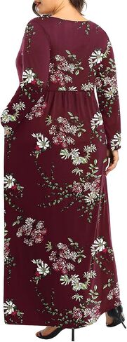 Pinup Fashion Women's Plus Size Long Sleeve Casual Maxi Dresses Long Soft with Pockets in Kuwait