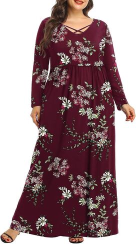 Pinup Fashion Women's Plus Size Long Sleeve Casual Maxi Dresses Long Soft with Pockets in Kuwait