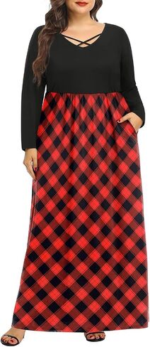 Pinup Fashion Women's Plus Size Long Sleeve Casual Maxi Dresses Long Soft with Pockets in Kuwait