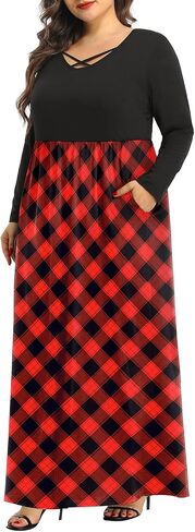 Pinup Fashion Women's Plus Size Long Sleeve Casual Maxi Dresses Long Soft with Pockets in Kuwait