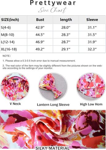 Prettywear Women's 2023 Casual Boho V Neck Fashion Tops Blouses Lantern Long Sleeve Floral Abstract Print Summer Loose Shirts in Saudi Arabia