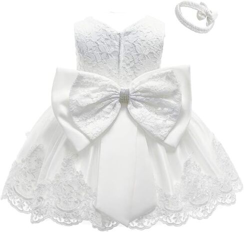 0-6T Toddler Baby Girl Embroidered Tutu Ball Gown Lace Dresses with Headwear in Kuwait
