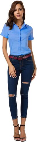 JMSHIHUA Womens Short Sleeve Button Down Shirts Official Collar Blouse Basic Simple Dress Shirt in Kuwait