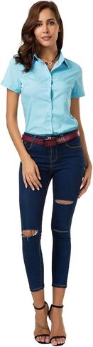 JMSHIHUA Womens Short Sleeve Button Down Shirts Official Collar Blouse Basic Simple Dress Shirt in Kuwait