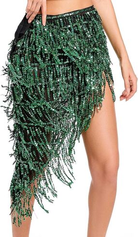 المرأة الترتر الرقص الشرقي وشاح الورك مع تنورة هامش الرقص الهذيان زي الهالوين in Kuwait