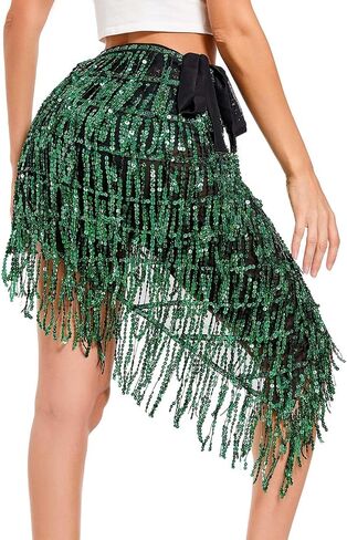 المرأة الترتر الرقص الشرقي وشاح الورك مع تنورة هامش الرقص الهذيان زي الهالوين in Kuwait