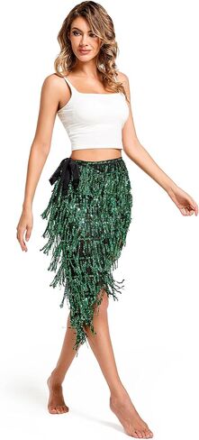 المرأة الترتر الرقص الشرقي وشاح الورك مع تنورة هامش الرقص الهذيان زي الهالوين in Kuwait