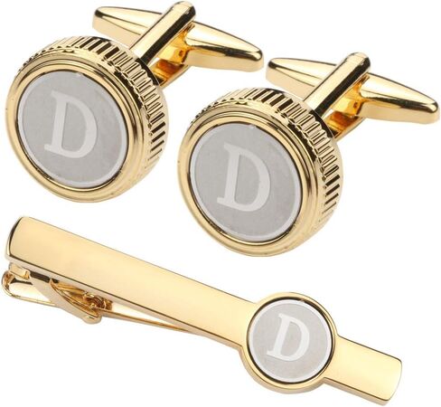 GWD Mens Cufflinks Tie clips set Set Shirt Classic Initials Alphabet A-Z Gift Box in Kuwait
