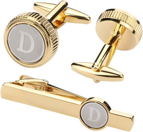 GWD Mens Cufflinks Tie clips set Set Shirt Classic Initials Alphabet A-Z Gift Box in Kuwait