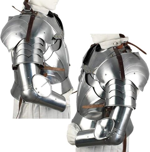 AnNafi® Complete Medieval Knight Arms Armor Set | Metallic One Size Spaulders | Handmade Gorget Viking Arm Shoulder Vambrace Pair | Crusader Pauldrons Armour Silver in Saudi Arabia