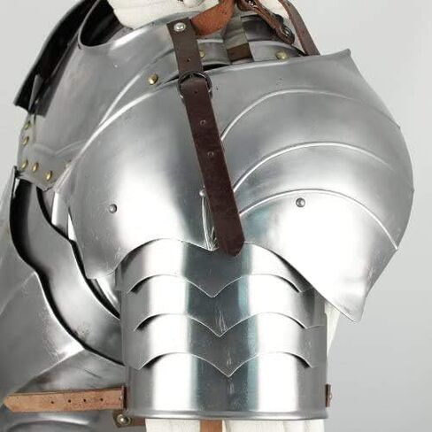 AnNafi® Complete Medieval Knight Arms Armor Set | Metallic One Size Spaulders | Handmade Gorget Viking Arm Shoulder Vambrace Pair | Crusader Pauldrons Armour Silver in Saudi Arabia