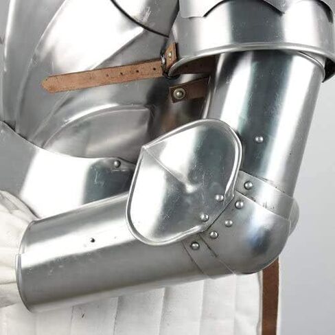 AnNafi® Complete Medieval Knight Arms Armor Set | Metallic One Size Spaulders | Handmade Gorget Viking Arm Shoulder Vambrace Pair | Crusader Pauldrons Armour Silver in Saudi Arabia