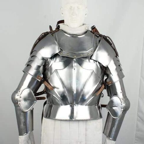 AnNafi® Complete Medieval Knight Arms Armor Set | Metallic One Size Spaulders | Handmade Gorget Viking Arm Shoulder Vambrace Pair | Crusader Pauldrons Armour Silver in Saudi Arabia