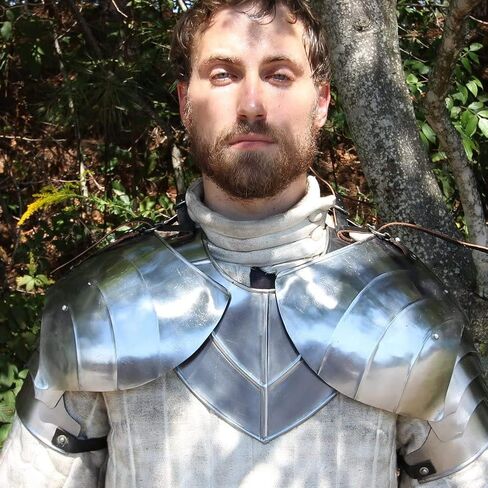 AnNafi® Complete Medieval Knight Arms Armor Set | Metallic One Size Spaulders | Handmade Gorget Viking Arm Shoulder Vambrace Pair | Crusader Pauldrons Armour Silver in Saudi Arabia