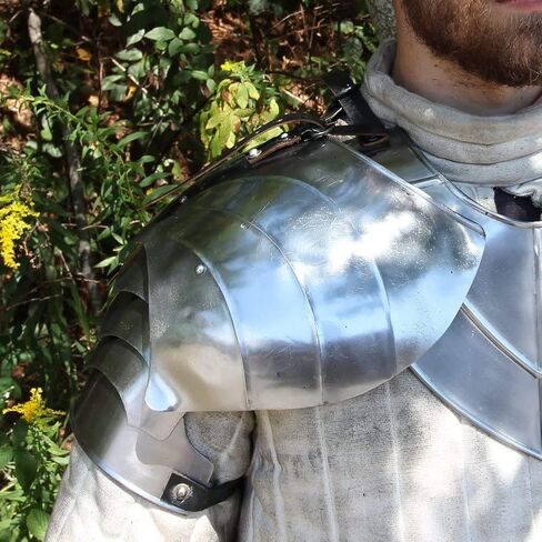 AnNafi® Complete Medieval Knight Arms Armor Set | Metallic One Size Spaulders | Handmade Gorget Viking Arm Shoulder Vambrace Pair | Crusader Pauldrons Armour Silver in Saudi Arabia