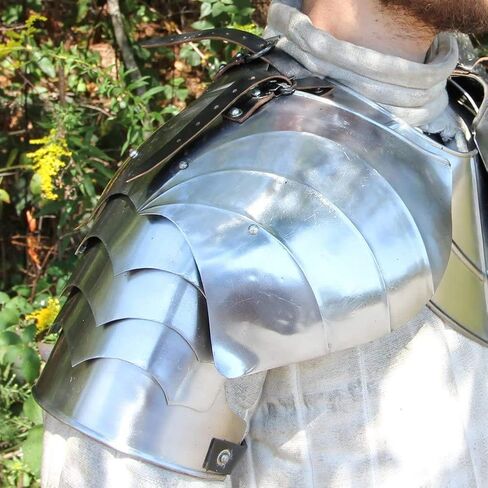 AnNafi® Complete Medieval Knight Arms Armor Set | Metallic One Size Spaulders | Handmade Gorget Viking Arm Shoulder Vambrace Pair | Crusader Pauldrons Armour Silver in Saudi Arabia