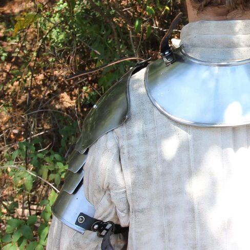 AnNafi® Complete Medieval Knight Arms Armor Set | Metallic One Size Spaulders | Handmade Gorget Viking Arm Shoulder Vambrace Pair | Crusader Pauldrons Armour Silver in Saudi Arabia