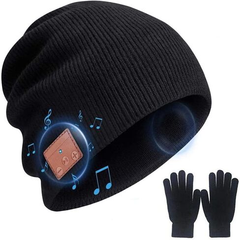 Bluetooth Beanie Hat for Men Women, Wireless Music Beanie Hats with Gloves and Built-in Stereo Speakers & Mic, Slouchy Warm Knitted Winter Beanie for Teens Outdoor Sports Skiing Jogging in Kuwait