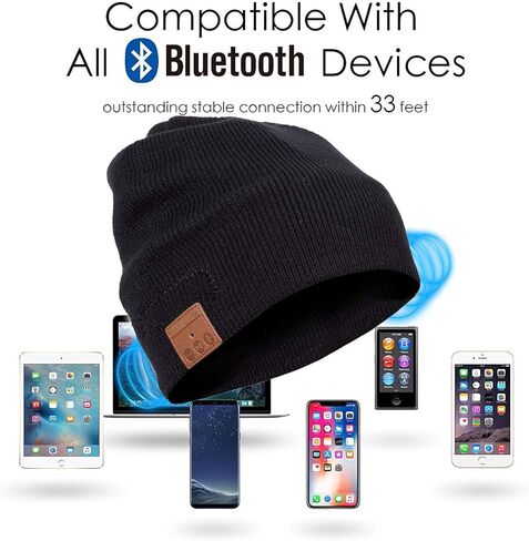 Bluetooth Beanie Hat for Men Women, Wireless Music Beanie Hats with Gloves and Built-in Stereo Speakers & Mic, Slouchy Warm Knitted Winter Beanie for Teens Outdoor Sports Skiing Jogging in Kuwait