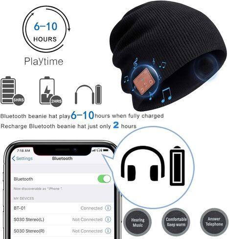 Bluetooth Beanie Hat for Men Women, Wireless Music Beanie Hats with Gloves and Built-in Stereo Speakers & Mic, Slouchy Warm Knitted Winter Beanie for Teens Outdoor Sports Skiing Jogging in Kuwait