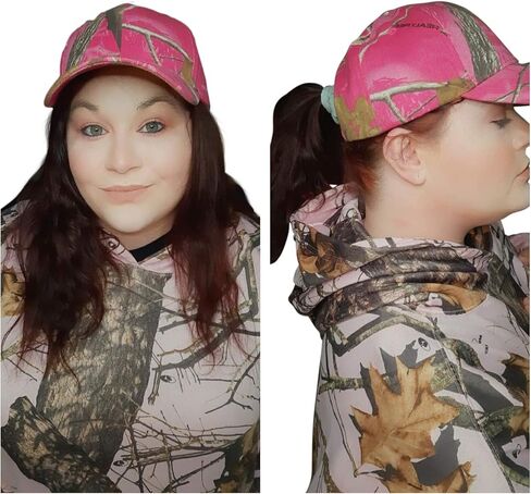 Real Tree Hot Pink Camo Cap Hat Visor, Ladies Fit, Structured, Wicking, Flex-Strap for Ponytail Hole, Reeltree Country Hunting Fashion Cap Hat in Kuwait