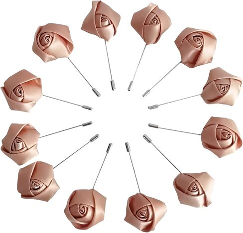 Sanrich Rose Boutonniere الرجال التلبيب دبابيس زهرة الساتان 12 حزمة العريس الزفاف العروة البدلة بروش الزي الملحقات in Kuwait