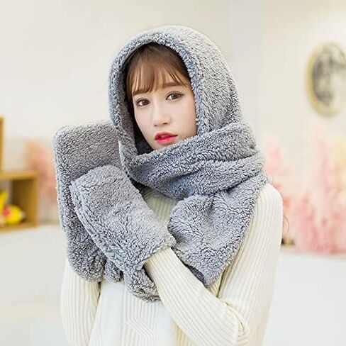 Super Soft Fleece Women’s Hooded Scarf & Hat W/Glove Pockets By Bioterti in Kuwait
