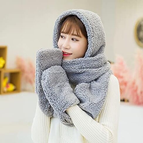 Super Soft Fleece Women’s Hooded Scarf & Hat W/Glove Pockets By Bioterti in Kuwait