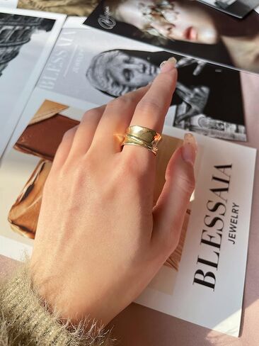 خاتم ذهبي 18k الذهب - فضة مطروق خاتم الذهب قابل للتعديل الحد الأدنى الفرقة للنساء الأزياء والمجوهرات الهدايا in Kuwait
