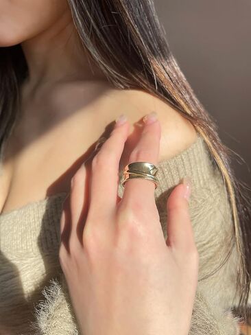 خاتم ذهبي 18k الذهب - فضة مطروق خاتم الذهب قابل للتعديل الحد الأدنى الفرقة للنساء الأزياء والمجوهرات الهدايا in Kuwait