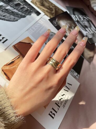 خاتم ذهبي 18k الذهب - فضة مطروق خاتم الذهب قابل للتعديل الحد الأدنى الفرقة للنساء الأزياء والمجوهرات الهدايا in Kuwait