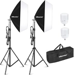 UBeesize Softbox Photography Lighting Kit, Continuous Lighting Kit with 30" x 30" Reflector and 3 Color Temperature 85W 3000K-7500K Bulb, Photo Studio Lighting for Video Recording, Portrait Shooting in Saudi Arabia