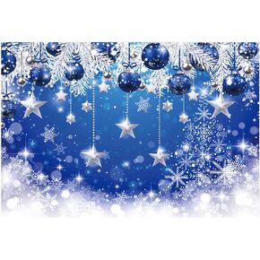 Funnytree 7x5FT Blue Christmas Backdrop Merry Xmas New Year Eve Background Winter Birthday Party Baby Shower Photography Supplies Glitter Bokeh Sparkle Stars Snowflake Banner Decor Photo Booth in Kuwait