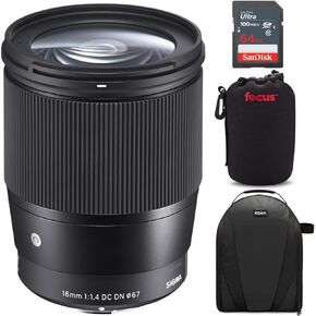 Sigma 16mm f/1.4 DC DN Contemporary Lens for Canon EF-M Bundle | 64GB Ultra SDXC UHS-I 100MB s Memory Card, (4 items) in Kuwait